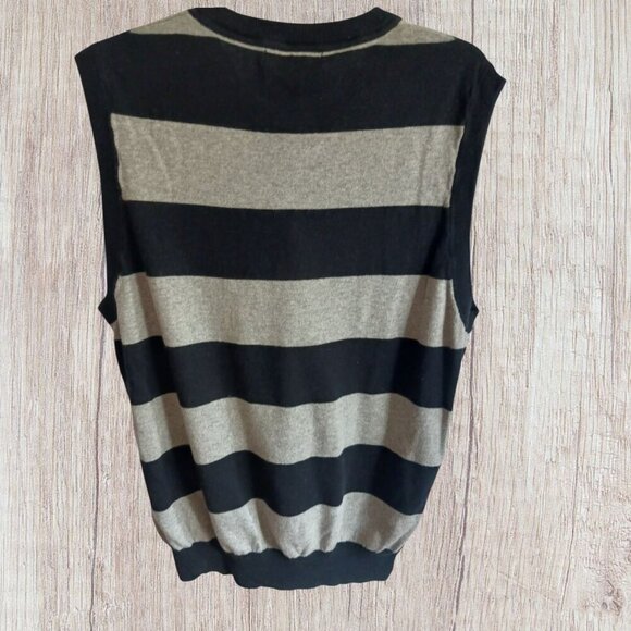 Chatham Road Mens  Striped V-Neck Sweater Vest Black & beige  Size Large - Picture 2 of 6